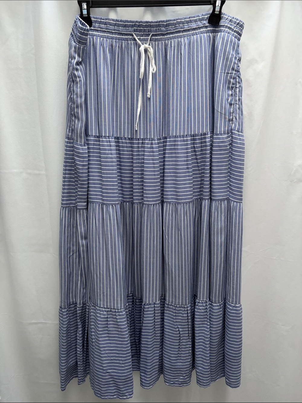 Time and Tru Blue and White Striped Tiered Maxi Skirt